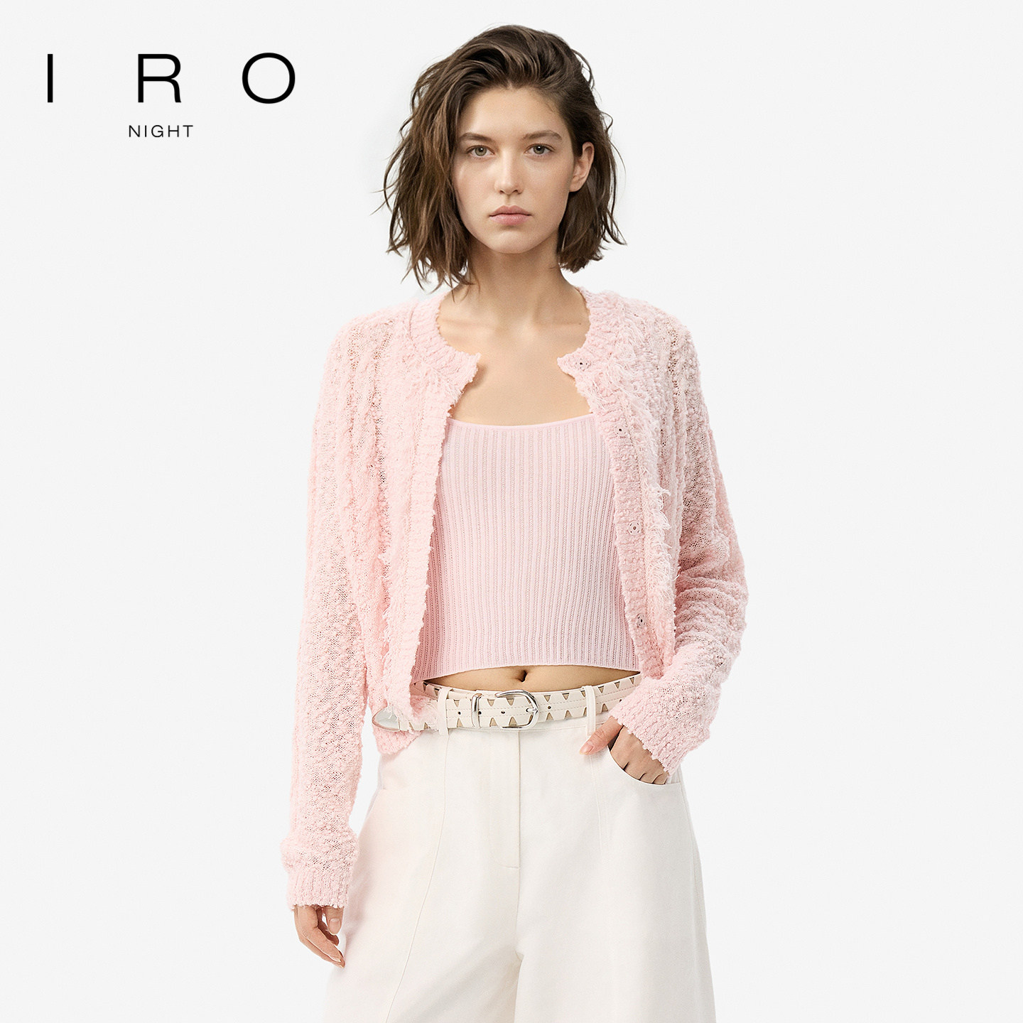 IRO Night 粉色浅春色针织衫外套开衫长袖法式轻奢26春季新款