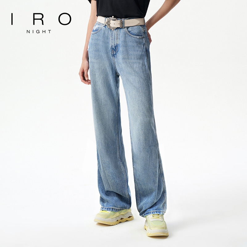 IRONight 春秋新款法式高腰阔腿百搭莱赛尔天丝垂顺牛仔长裤女