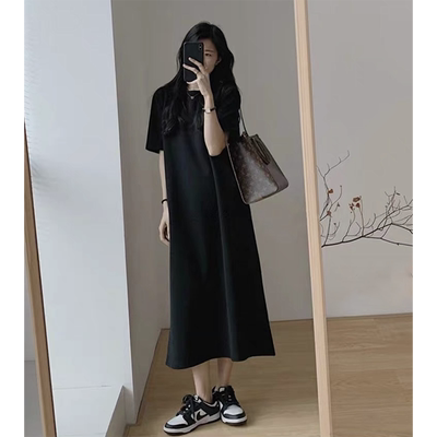 大码女装赫本风黑色连衣裙夏季新款茶歇高级感宽松显瘦长裙