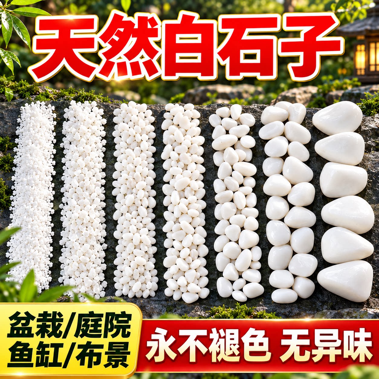 小白石子天然石颗粒庭院造景鱼缸鹅卵石铺面原石养花多肉盆栽装饰
