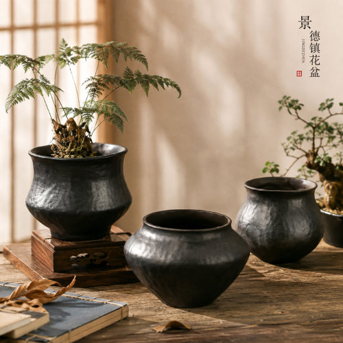 新款景德镇粗陶瓷罐官方旗舰店正品高端手工仿古蝴蝶兰花盆中国风