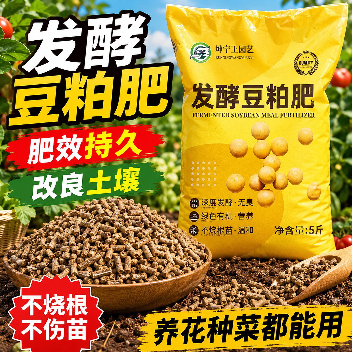 发酵豆粕有机肥花卉果树蔬菜专用肥饼肥阳台盆栽种菜农家肥颗粒肥