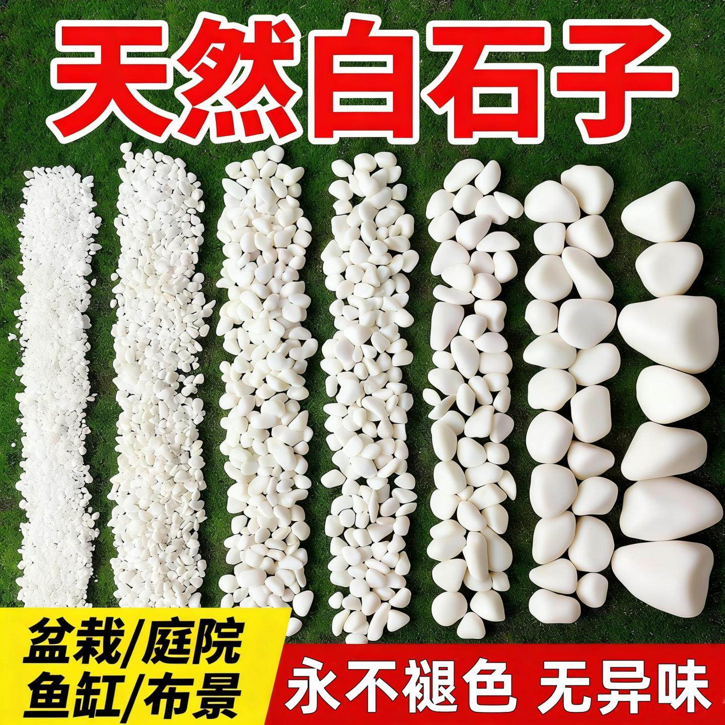 小白石子天然石颗粒庭院造景鱼缸鹅卵石铺面原石养花多肉盆栽装饰