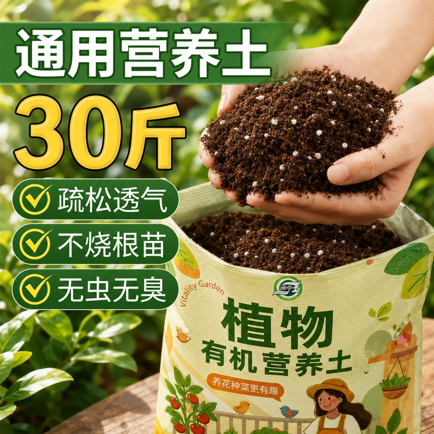 大包营养土通用型100斤养花专用花土种菜育苗植物土壤盆栽30斤土