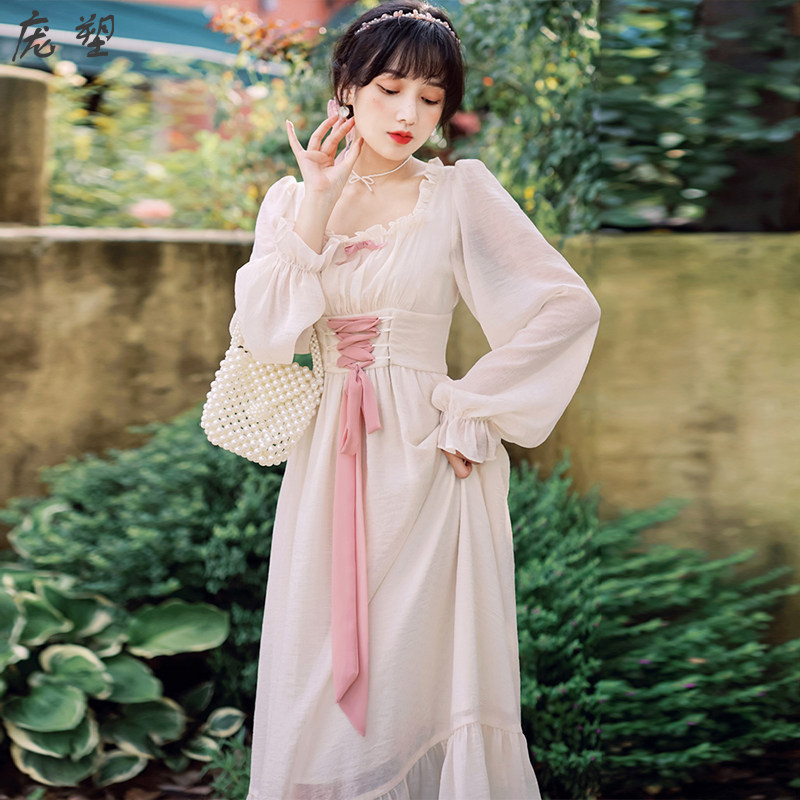 改良坦领少女现代汉服仙气飘逸古风女上班穿 汉元素连衣裙春秋装