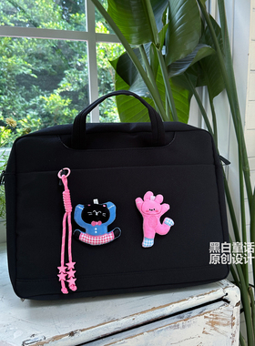 高颜值粉蓝兔子卡通公仔贴布手提笔记本电脑包16英寸女小众设计收纳包适用华为苹果MacBoo联想拯救者y7000p