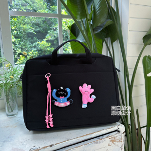 高颜值粉蓝兔子卡通公仔贴布手提笔记本电脑包16英寸女小众设计收纳包适用华为苹果MacBoo联想拯救者y7000p