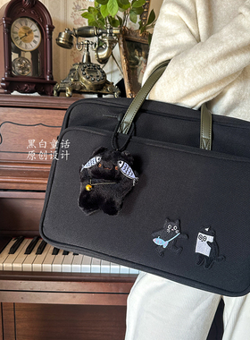 小众高颜值搞怪猫咪托特笔记本电脑包手提16寸大容量设计卡通贴布通勤收纳包适用联想拯救者y9000p游戏本