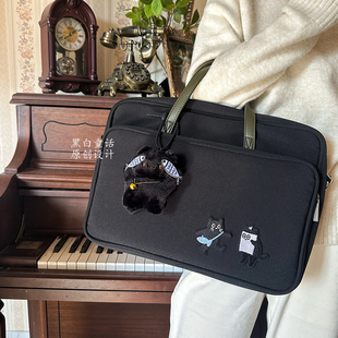 小众高颜值搞怪猫咪托特笔记本电脑包手提16寸大容量设计卡通贴布通勤收纳包适用联想拯救者y9000p游戏本