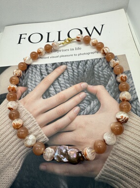 天然水晶金沙月光雪花幽灵纯银串珠原创设计手作项链46cm