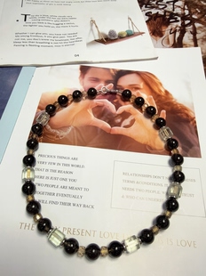 天然水晶黑发晶金太阳S925纯银串珠原创设计项链46cm