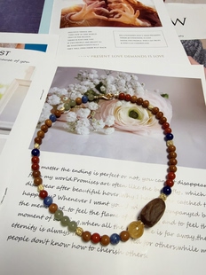 天然水晶海蓝宝阿拉善玛瑙库克青金石铜镀真金原创设计闺蜜项链