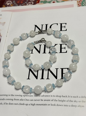 天然水晶雪花幽灵托帕铜镀真金串珠设计项链46cm