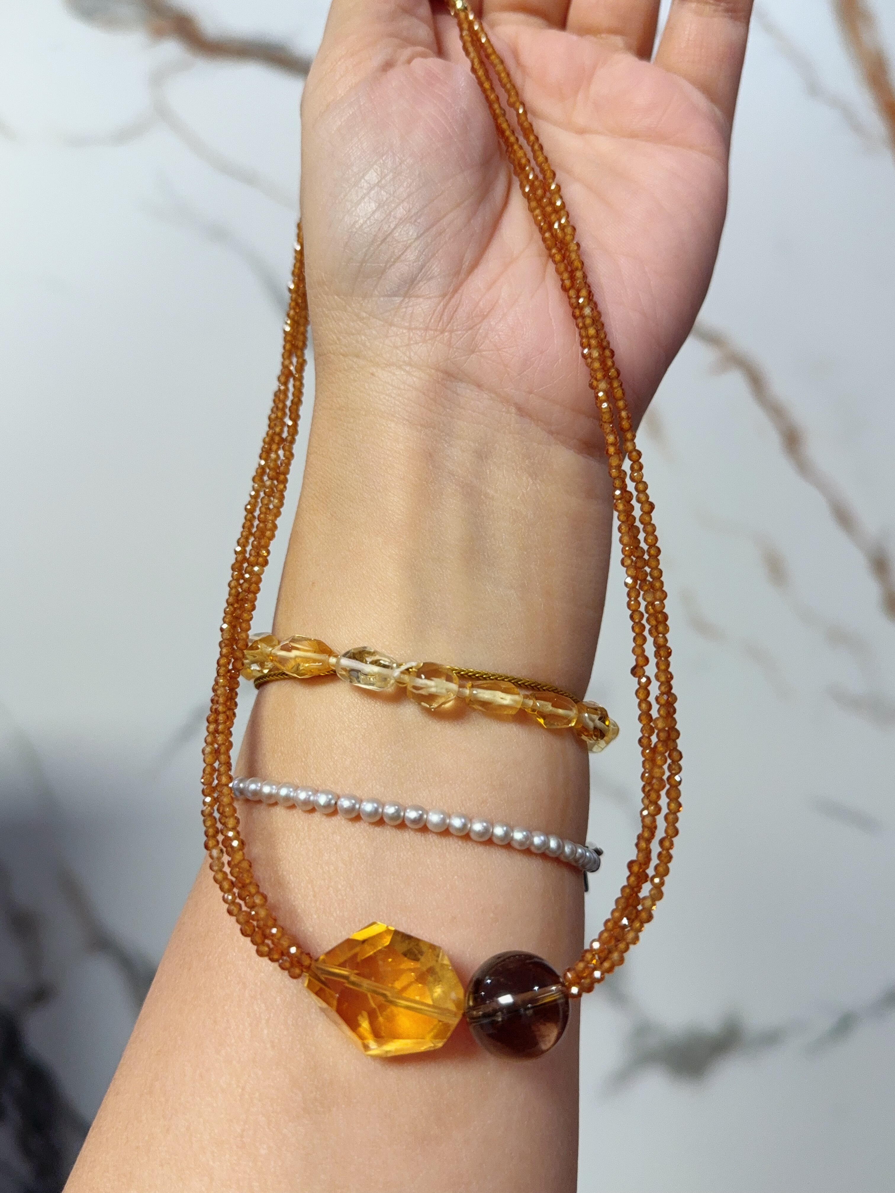 《新款》天然水晶青金石黄水晶蓝托帕手作S925银原创项链