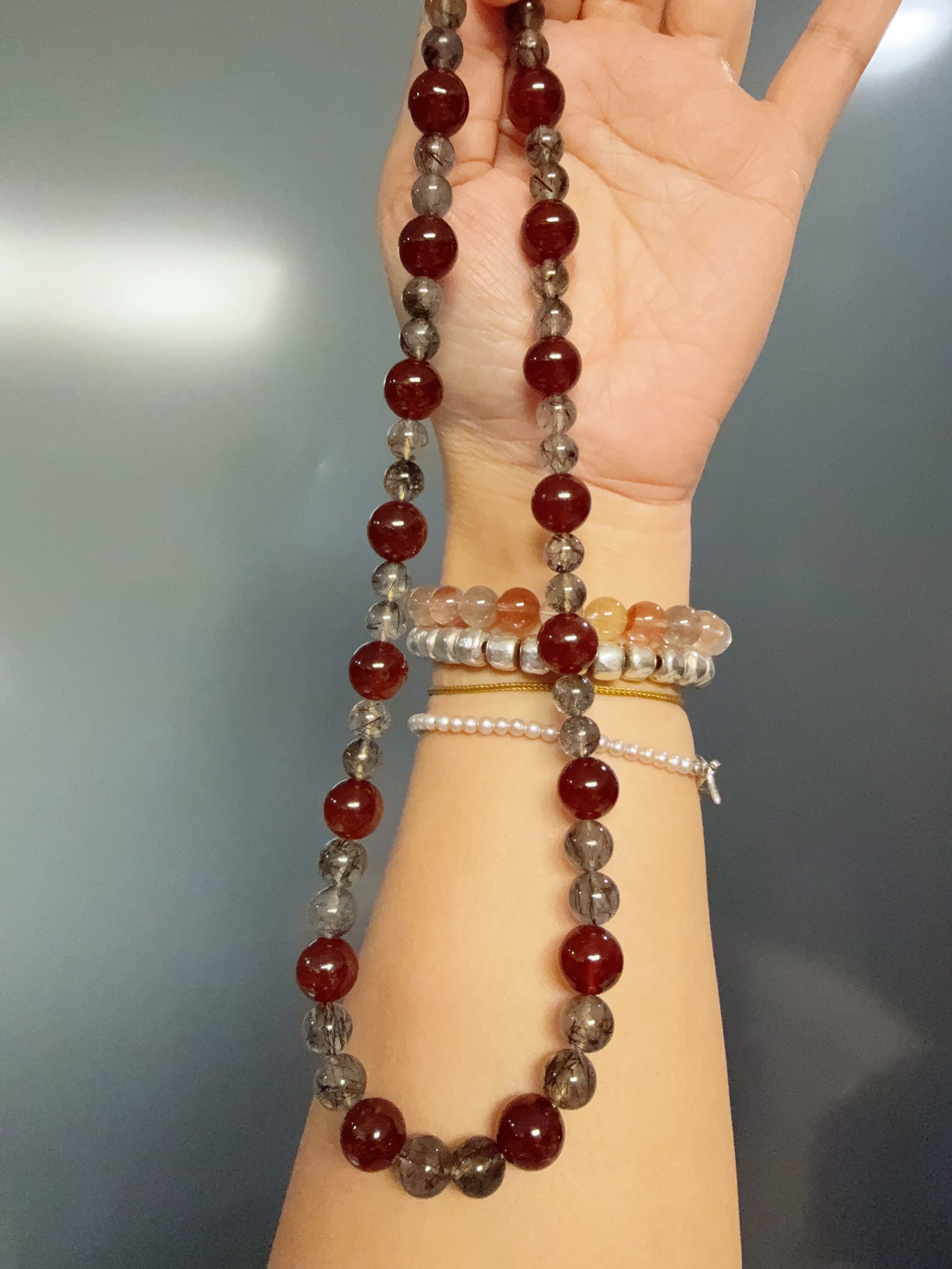 天然石榴石黑发晶项链女款S925银小众设计感高级轻奢气质颈链