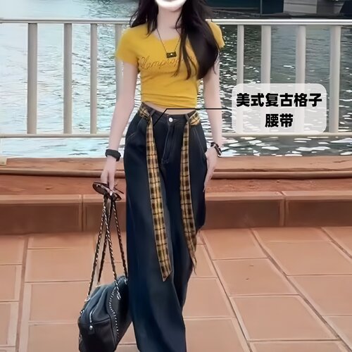 美式格子布纹腰带潮流裤腰带子女