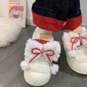 花配饰甜美彩色毛绒羊羔毛蝴蝶结夹子鞋 面包鞋 饰扣鞋 装 扣 运动鞋