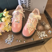 花芭蕾风德训鞋 韩版 饰DIY鞋 扣高级感装 山茶铃兰花配饰 串珠花朵鞋