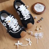 挂珍珠吊坠鞋 扣德训鞋 穆勒鞋 韩版 子装 花鞋 鞋 饰 芭蕾风蕾丝蝴蝶结鞋