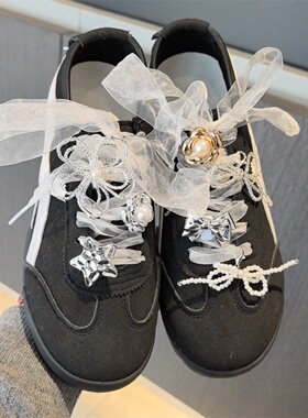 新款千金风珍珠花朵鞋花高级感银色星鞋带扣蝴蝶结DIY运动鞋配饰