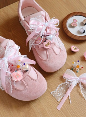 甜酷风蕾丝小熊鞋带扣粉色系鞋扣女生芭蕾风鞋带装饰扣鞋子装饰品