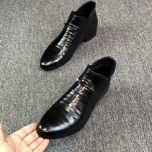 侧拉链休闲男皮鞋 切尔西马丁靴韩版 高帮男士 202A高端休闲软皮新款