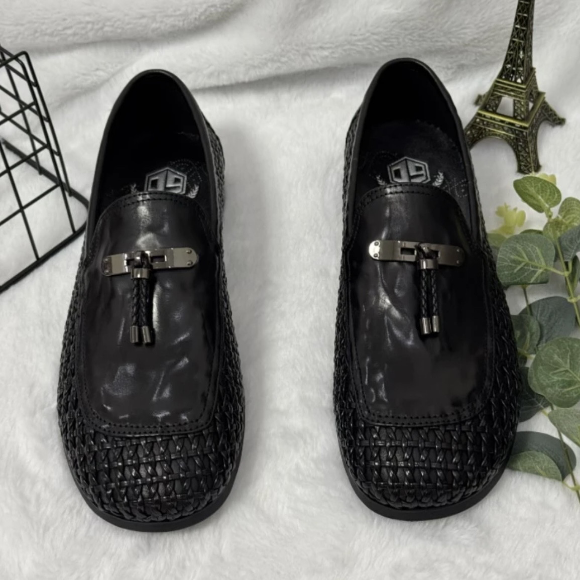 D992025夏季软皮编织豆豆鞋新款低帮男士一脚蹬舒适透气休闲男鞋