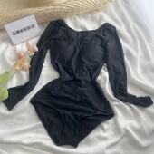 连体泳衣女 温泉度假复古美背小胸显瘦三角长袖 品牌断码 折扣
