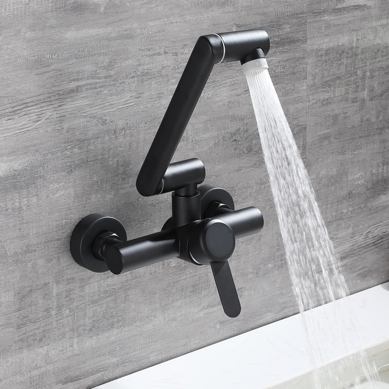入墙式水龙头冷热水卫生间洗面盆阳台厨房黑色菜盆万向折叠机械臂,家装主材,面盆龙头,淘宝优惠券,粉丝福利购,淘宝优惠卷