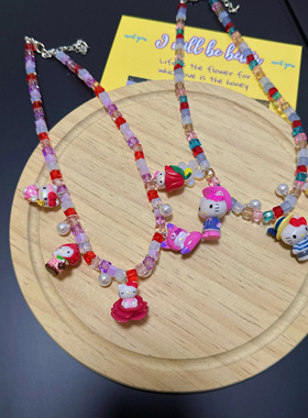 Liya原创迪士尼草莓熊独角兽hellokitty米老鼠项链重工水晶项链女