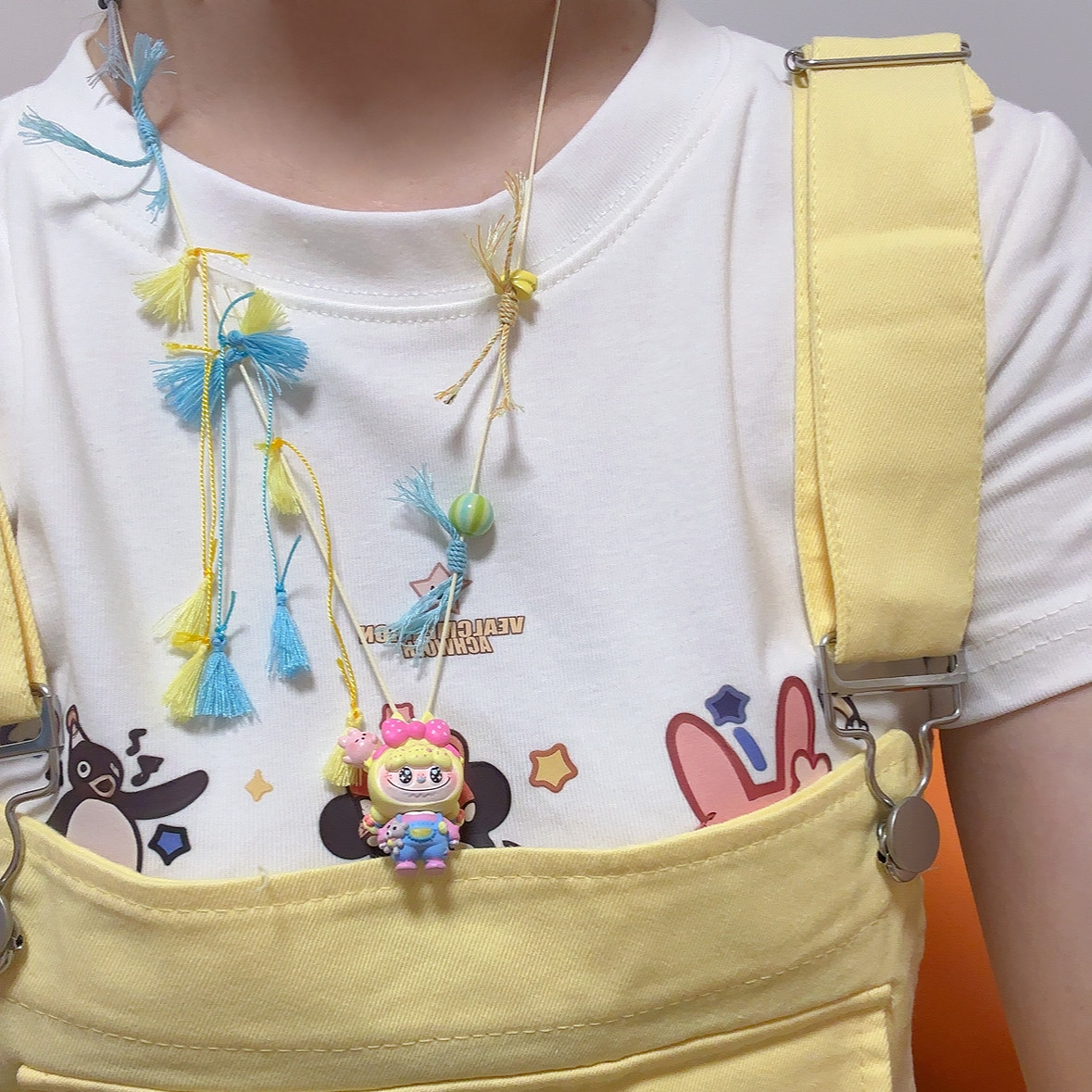 Liya手作labubu拉布布项链小狗卡通可爱玩偶彩色多巴胺长款项链女