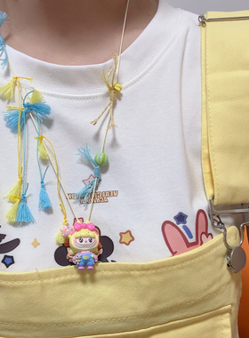 Liya手作labubu拉布布项链小狗卡通可爱玩偶彩色多巴胺长款项链女