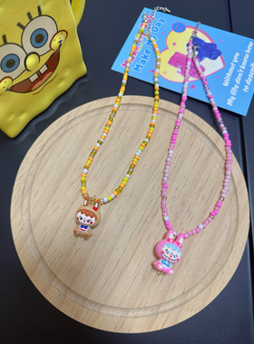 Liya原创拉布布串珠项链卡通可爱lububu玩偶吊坠甜酷辣妹风配饰女