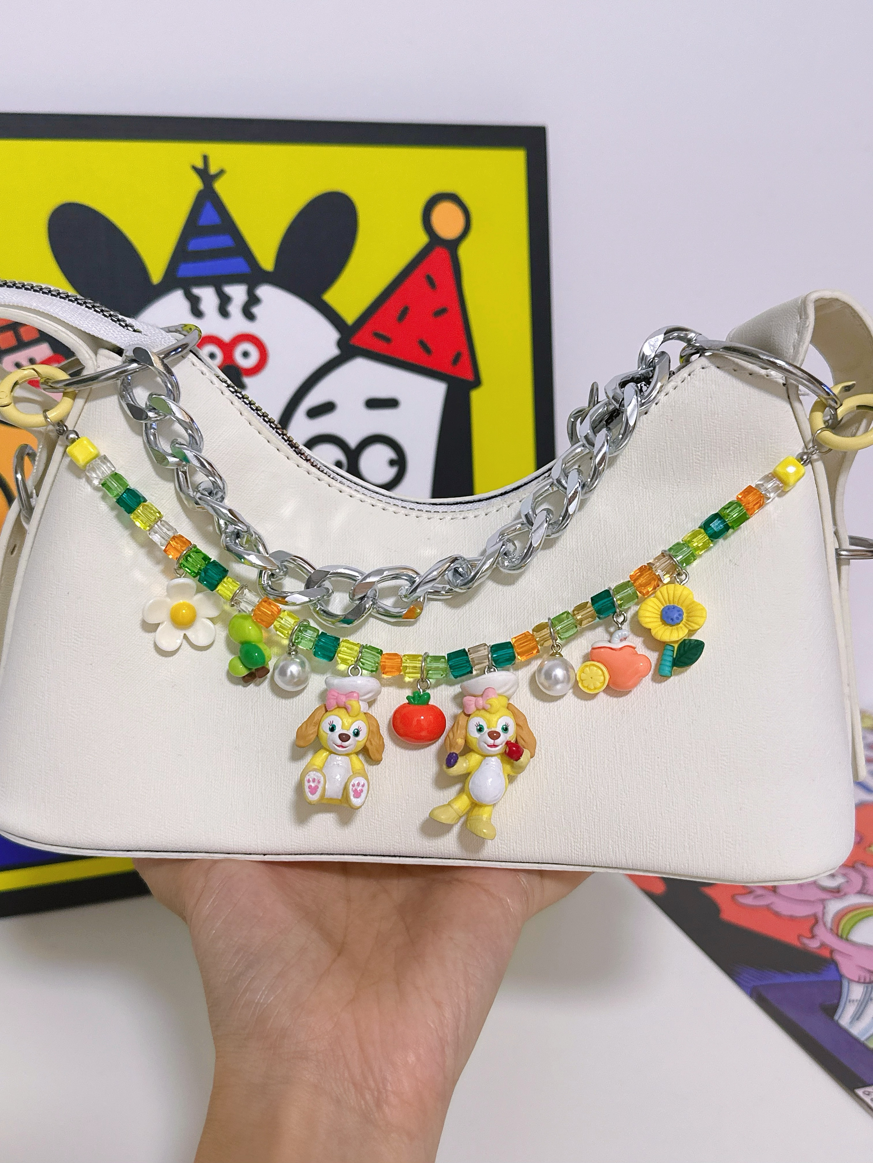 Liya原创迪士尼可琦安饼饼狗手机链水晶串珠挂件公仔玩偶书包挂饰