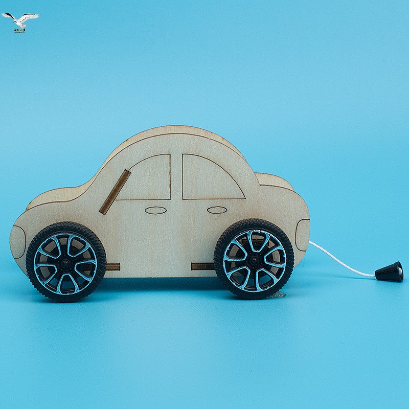 木制白胚拉线回力小车材料包 幼儿园儿童手工diy物理科技制作玩具