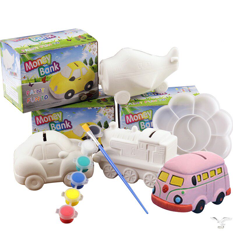 可上色绘画陶瓷小汽车 儿童手工diy储蓄罐子交通工具模型彩绘石膏
