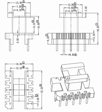 EE22磁芯直插骨架配套立5+5针排距=10.2mm变压器材料