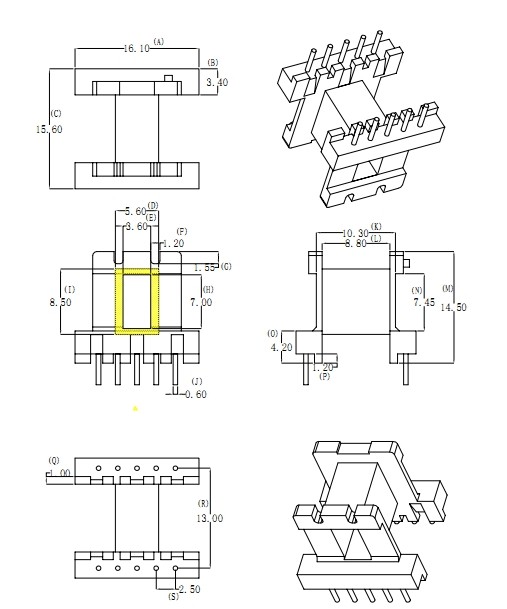 EE16加厚骨架磁芯配套卧式5+5针加宽孔7mm高频变压器材料