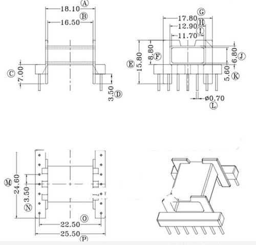 EFD25高频变压器铁氧体PC40磁芯电木直插骨架卧式7+7针批量优惠