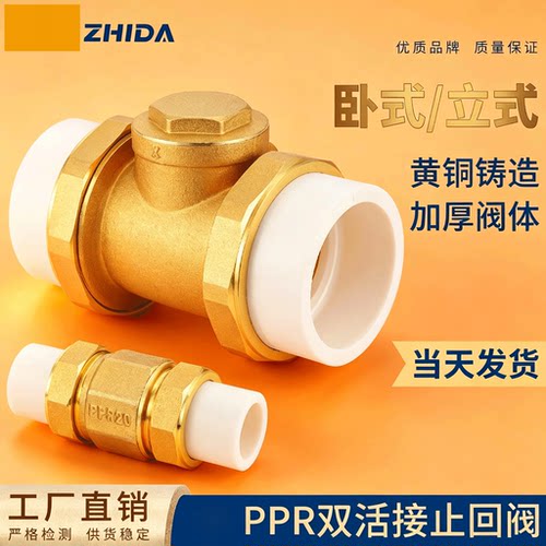 PPR热熔铜卧立式双活接止回阀