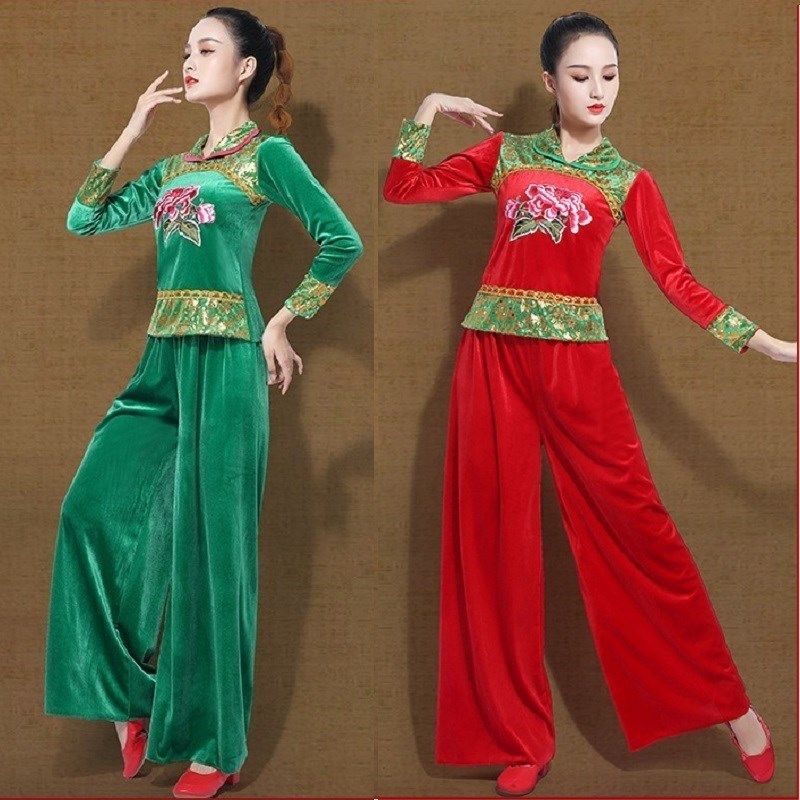 金丝绒广场舞服装春秋新款女民族风秧歌跳舞蹈衣服运动演出服套装