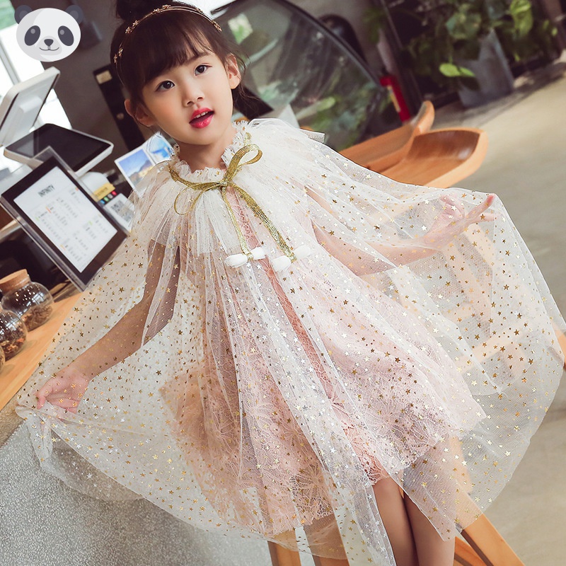 六一儿童节薄款沙滩披风 女童女童公主网纱海边防晒斗篷