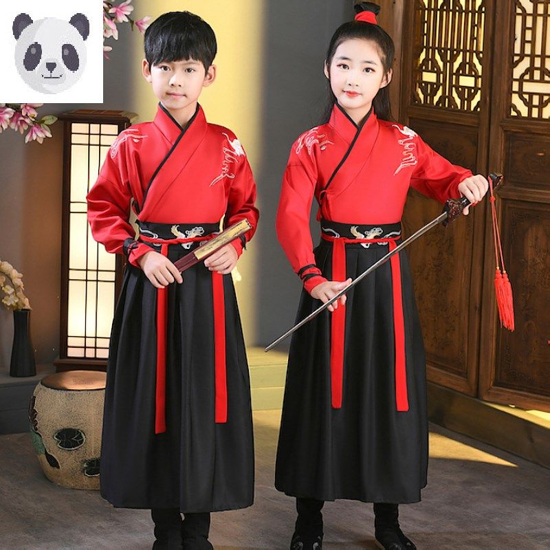 汉服男童国学服装秋冬小学生女童武侠侠客中国风古装书童表演出服