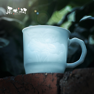 景德镇雕刻陶瓷杯杯子影青家用喝水马克杯高颜值高端水杯泡茶茶杯