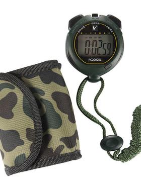 天福牌秒表PC2002EL防水夜光计时器 田径单排双道秒表军绿色表