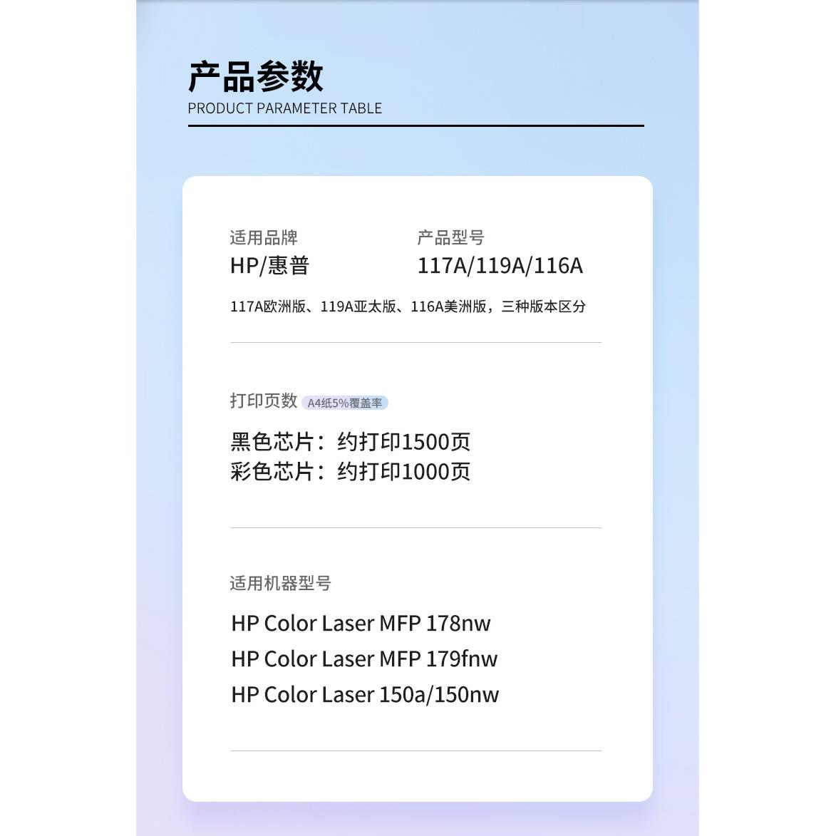 【国外版】适用惠普117A芯片hp178nw 179fnw 150a 150nw打印粉盒