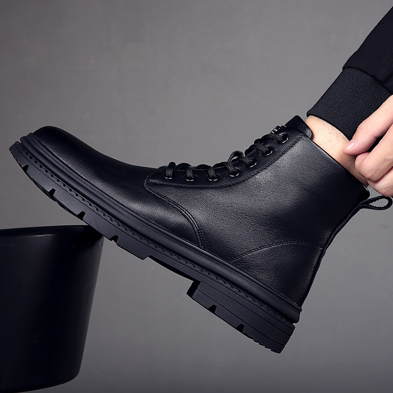 马丁靴男高帮冬季加绒保暖棉鞋2025新款英伦中帮男士工装靴子真皮