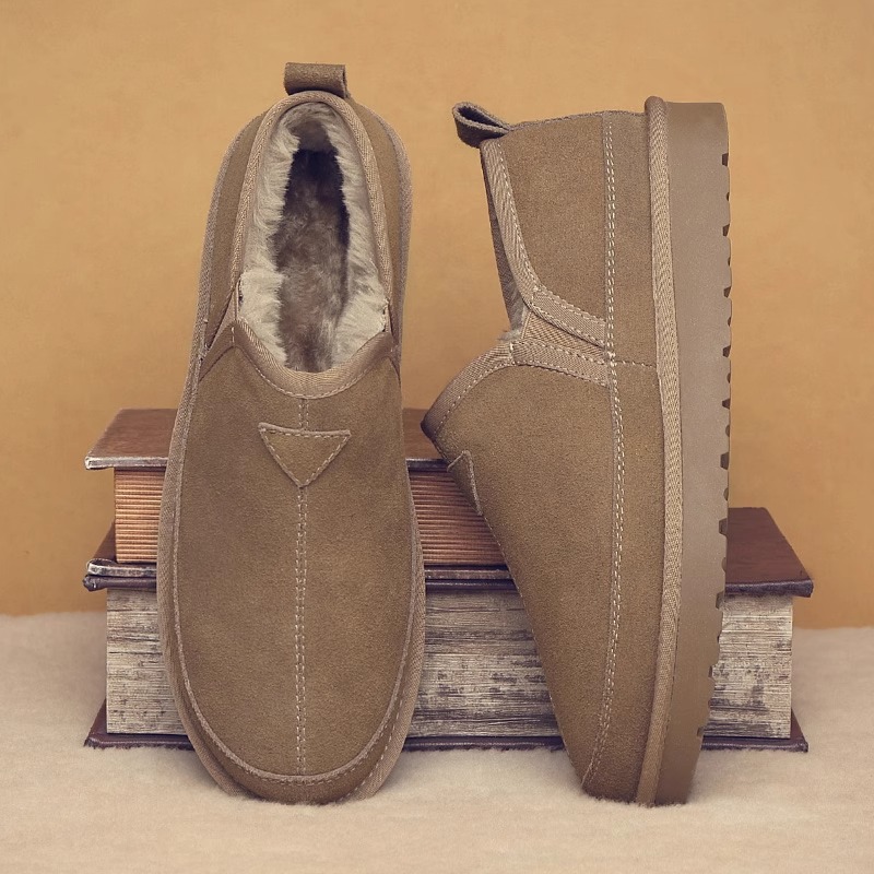 老北京棉鞋男冬季加绒加厚保暖2025新款一脚蹬防滑男士雪地靴真皮