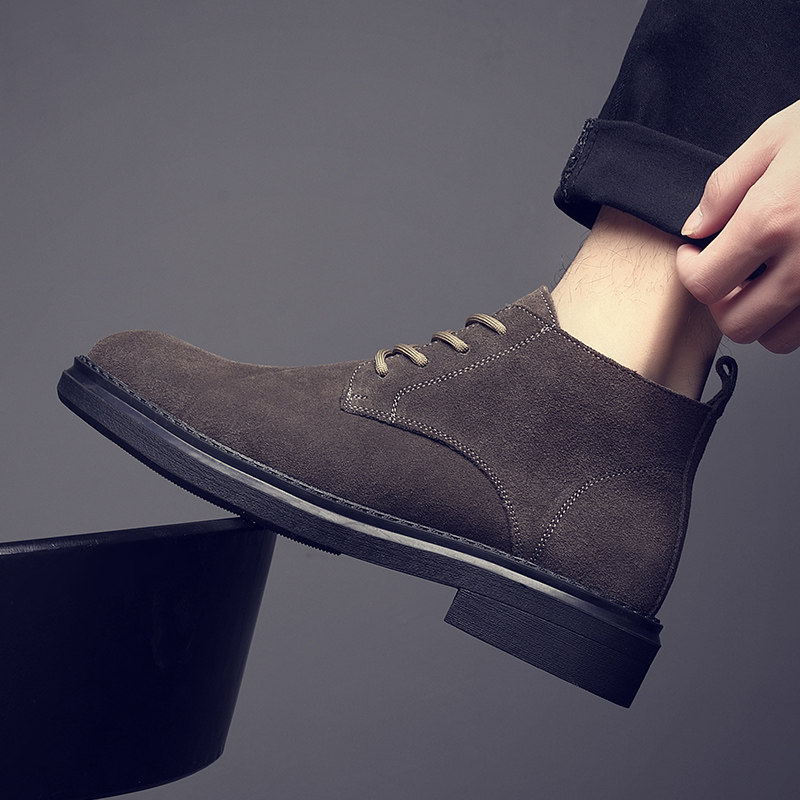 马丁靴男中帮冬季加绒2025新款工装短靴英伦高帮男士翻毛休闲皮鞋