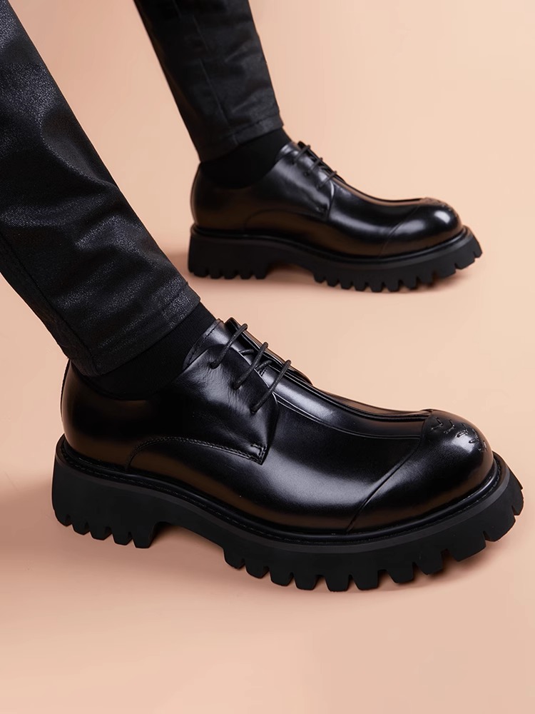 男鞋秋季2025新款宽脚软底英伦商务正装男士休闲大头皮鞋结婚新郎